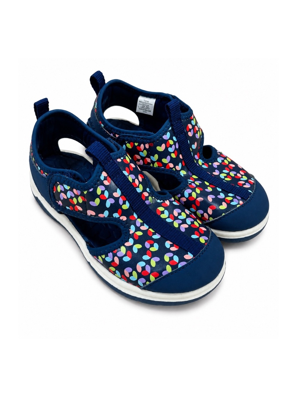 Lands End Navy Blue & Multicolor Heart Graphic Ester Sandals Girls 13
